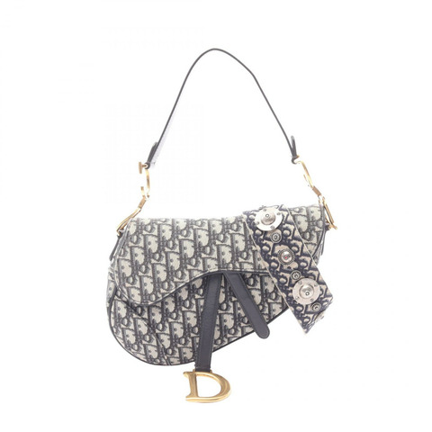 Dior Saddlebag Oblique 2WAY 手提包 帆布皮革 米色 海軍藍 二手 女士