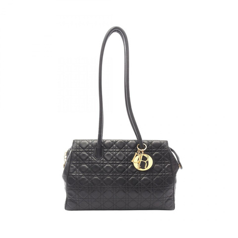 Dior Lady Christian Dior Cannage 黑色皮革肩背包，二手女款