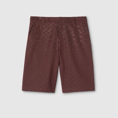 Gucci burgundy GG monogram rhinestone embellished shorts 50 短褲