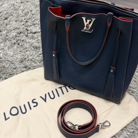 LOUIS VUITTON LOCKME 藍色牛皮流蘇單肩包手提包斜挎包 銀色五金 可拆卸肩帶