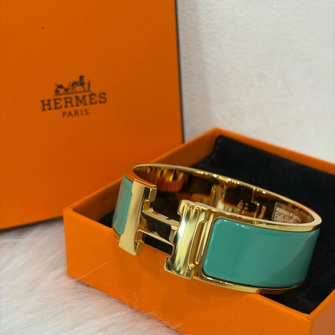 Hermes Clic H 黃K色 藍綠琺瑯 寬版手環 手鐲 琺瑯 PM