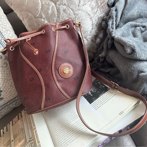華倫天奴 Valentino 經典古董絕版Vintage 金幣印花水桶包 斜背包 日本中古 手袋