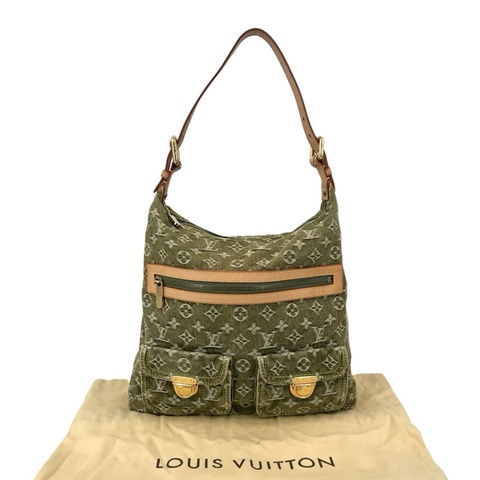 LV路易威登BAGGY 綠色 牛仔丹寧單肩包 金扣