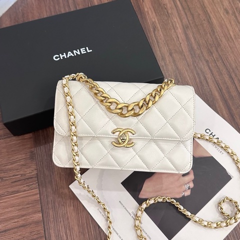 CHANEL CF風琴包牛皮白 AS3226/晶片款