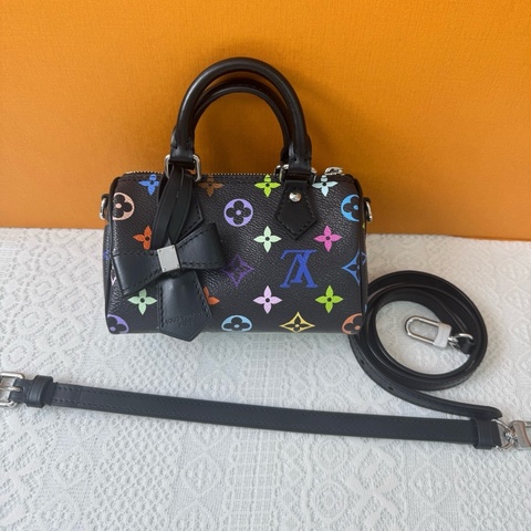 🌈 Lv 路易威登 speedy nano 黑三彩 手提包單肩包斜挎包 銀扣 芯片款