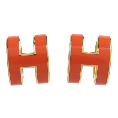 HERMES 金屬Pop H Earrings耳環Orange