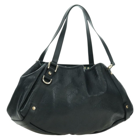 GUCCI Guccissima GG帆布Abbey托特包，黑色/金色皮革款，貨號130736，正品編號179098V