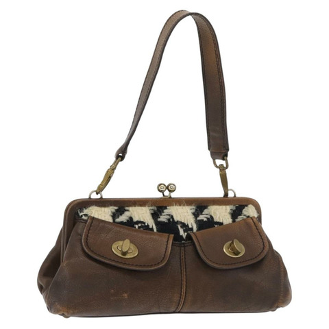 Miu Miu 手提包 皮革 棕色 銀色 正品 179018V