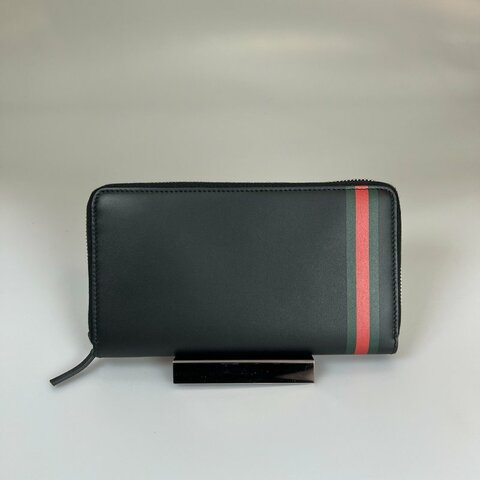 GUCCI 386843 黑霧面條紋ㄇ拉長夾