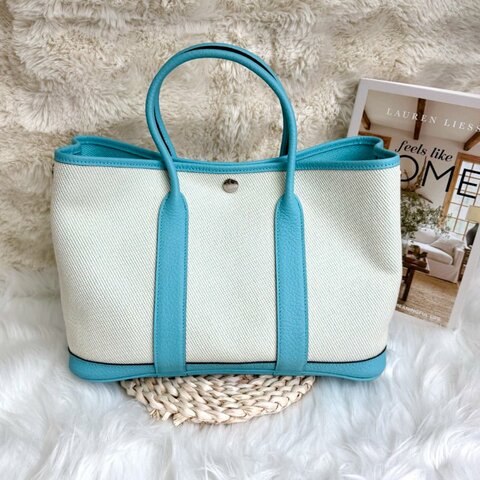 Hermès Garden Party 30 天空藍銀扣 T Stamp