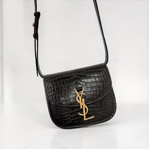 莉亞精品♡ YSL 619740 kaia小號鰐魚壓紋馬鞍包 二手美包