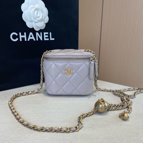香奈兒/Chanel 金球小盒子粉紫色 31開 單肩斜挎包 小羊皮 原始成色