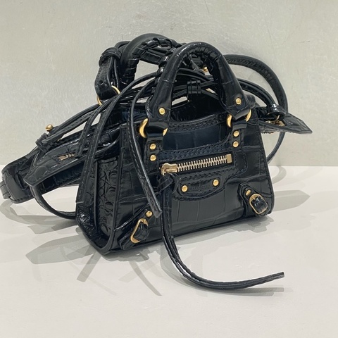 99新 Balenciaga巴黎世家黑金配色  超mini機車包斜挎包 可做包掛