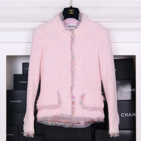 Chanel 04年樱花粉冰淇淋花边粗花呢上衣外套