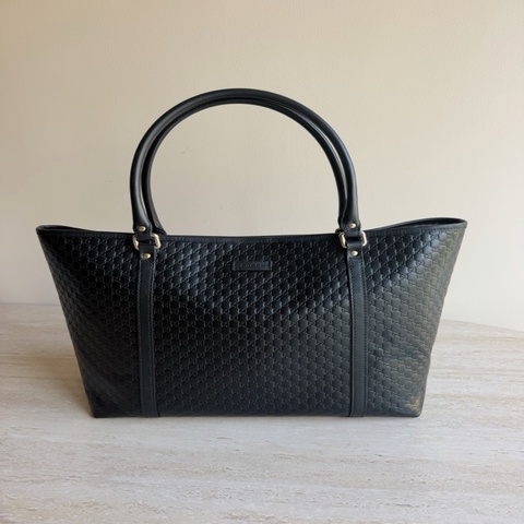 Gucci古馳 黑色牛皮托特包 底長34cm