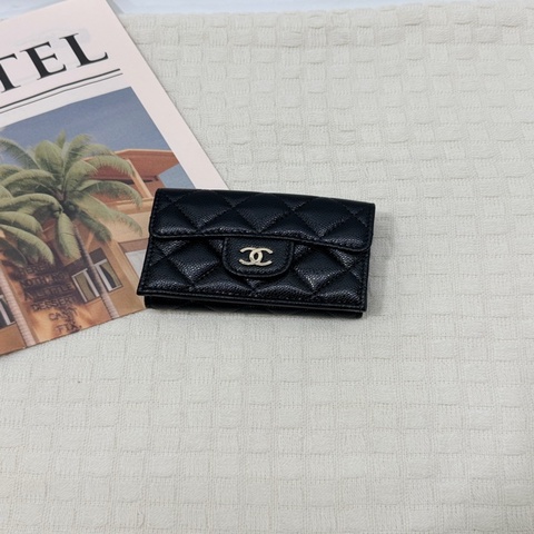 Chanel 黑金荔枝牛皮三折短夾