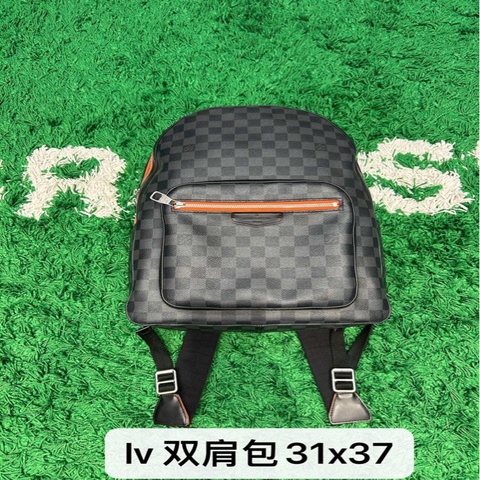 Louis Vuitton Lv經典爆款 阿波羅系列 黑色棋盤格 拼接橙色條紋 書包