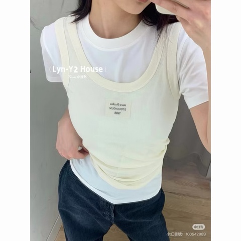 acne studios 王心凌同款 假兩件背心T shirt 短T#xxs
