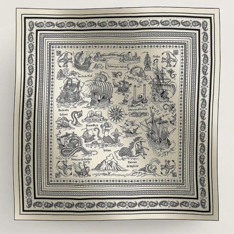 全新 Hermes 絲巾披肩140 黑白 Tatouages Marins