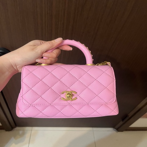 chanel 粉色菱格紋手提包