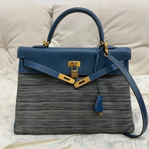 Hermes 愛馬仕 磨砂金扣 羊切皮 Kelly35 普魯士藍 內縫