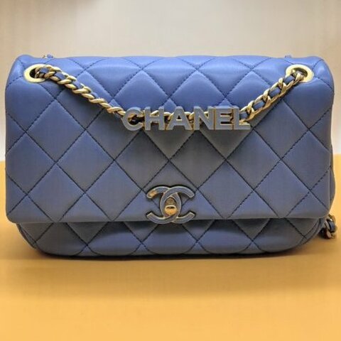 CHANEL 全新 LOGO 鏈帶 肩背包 側背包 Chain Shoudler Bag 天藍色