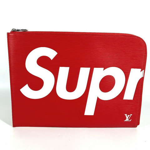 LOUIS VUITTON M67722 Epi 皮革 Pochette Jour GM，Supreme 聯名款紅色手拿包。