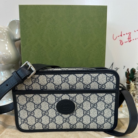 99新Gucci古馳 藍色老花retro相機包尺寸21.5*13*5.5cm附件 塵袋
