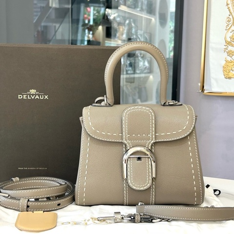 ❤️德爾沃 Delvaux 經典外縫線Brillant  搭配大象灰色粒面皮革 雙肩帶 手提包單肩包斜挎包  《許我耀眼》同款包包