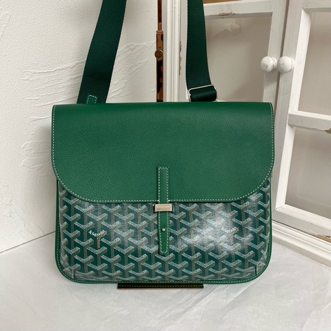 Goyard 戈雅Coursier綠色翻蓋老花滿印銀扣斜挎包