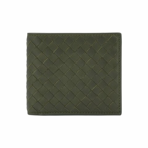 Bottega Veneta 編織皮革對開八卡男短夾(605721-墨綠)
