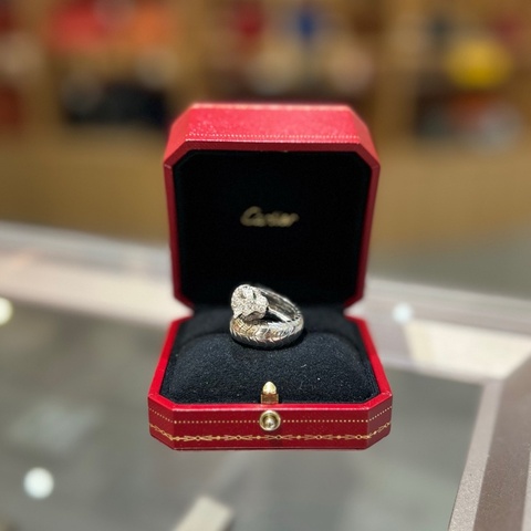 Cartier卡地亚白金猎豹半钻戒指
