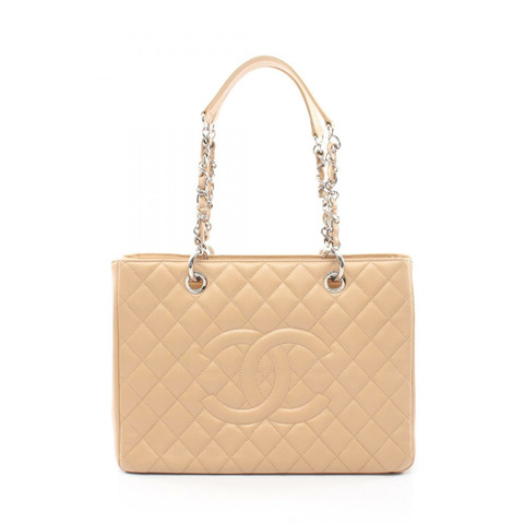香奈兒 Matelasse Grand Shopping GST 鏈條肩背手提包 A50995 皮革 米色