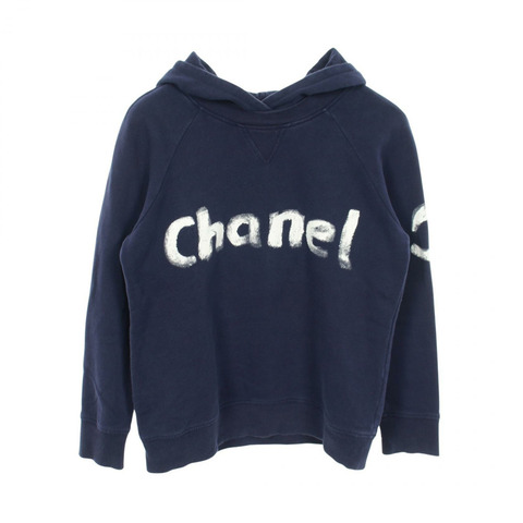 香奈兒 (CHANEL) 彩繪logo連帽衫 C63122K06167 純棉海軍藍 二手 女款 S 碼 CC Coco