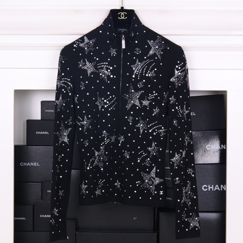 Chanel 23N Coco Neige滑雪系列流星满钻cc半高拉链长袖上衣外套