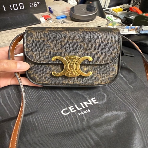 CELINE MINI CLAUDE IN TRIOMPHE CANVAS AND CALFSKIN