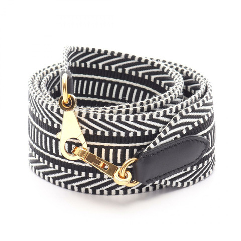 HERMES Bandouliere Sangle Cavall 肩帶 帆布 Swift 皮革 黑色 二手