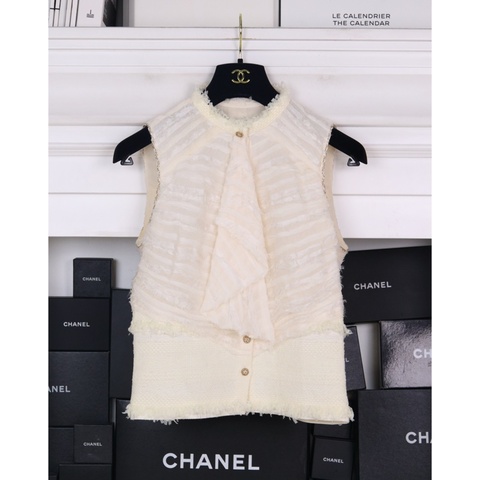 Chanel 08年秀款奶白色领结收腰马甲背心上衣