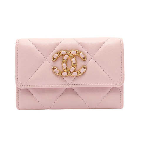 粉色 菱格紋 羊皮 19 Flap Card Holder 卡夾 名片夾 無卡【CHANEL 香奈兒】 AP1790
