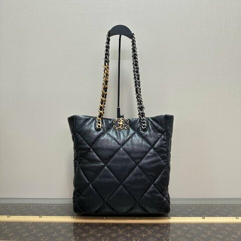 CHANEL/香奈兒黑金19bag菱格紋手提腋下手提托特包