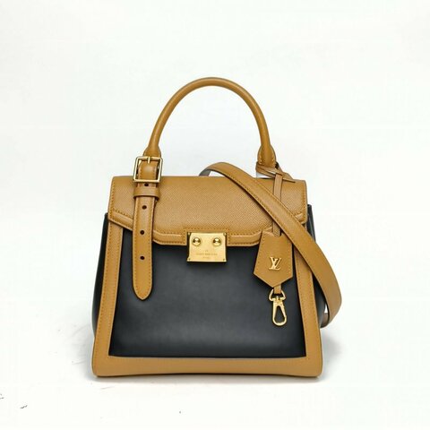 LOUIS VUITTON 棕色牛皮ARCH秀款拼色鎖扣小號斜挎包肩背包