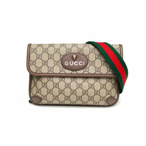 GUCCI NeoVintage虎頭腰包烏木色PVC金扣肩背包
