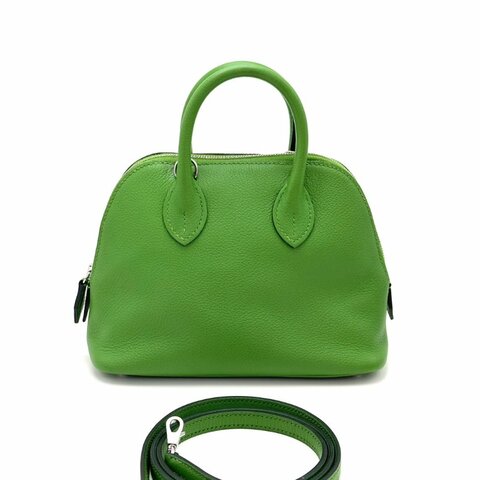 HERMES/愛馬仕竹子綠銀扣Bolide mini單肩斜挎保齡球包