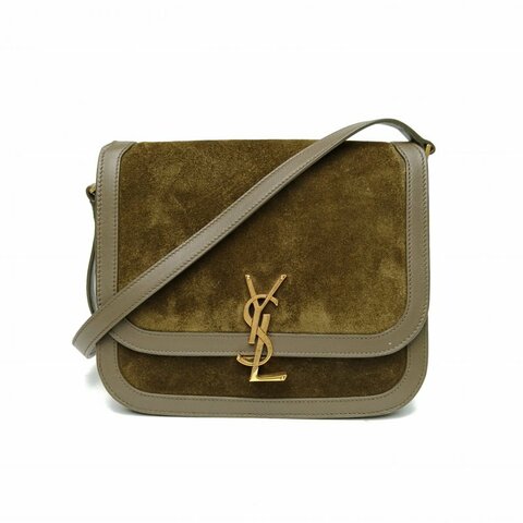 SAINT LAURENT 綠色麂皮金扣SOLFERINO翻蓋豆腐包郵差包肩背包