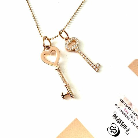 TIFFANY/蒂芙尼keys系列18K黃金雙鑰匙鑲鑽項鍊