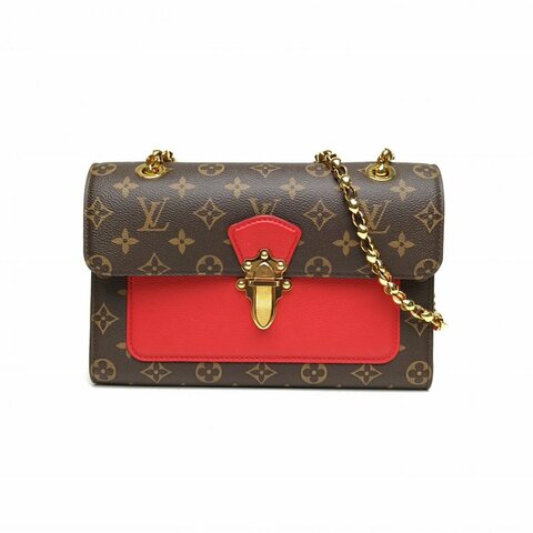 LOUIS VUITTON Victoire維多利亞手袋紅色PVC金扣老花肩背包