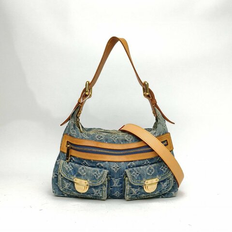 LOUIS VUITTON 中古丹寧牛仔單肩包牛仔布金扣2006肩背包
