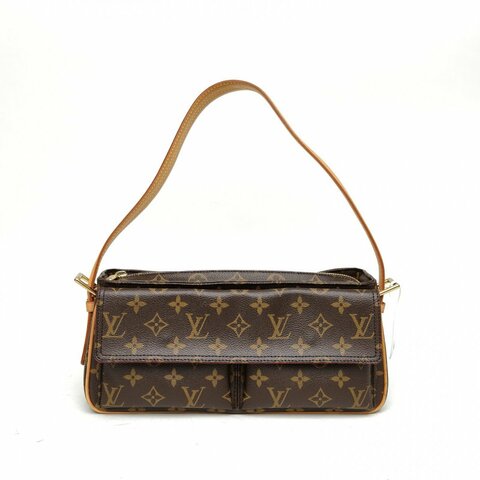 LOUIS VUITTON 中古駱駝包小號老花PVC金扣2004肩背包