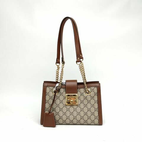 GUCCI Padlock鎖頭包Tote小號焦糖色PVC金扣肩背包
