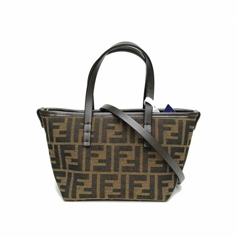 FENDI 老花帆布菜籃子mini肩背包
